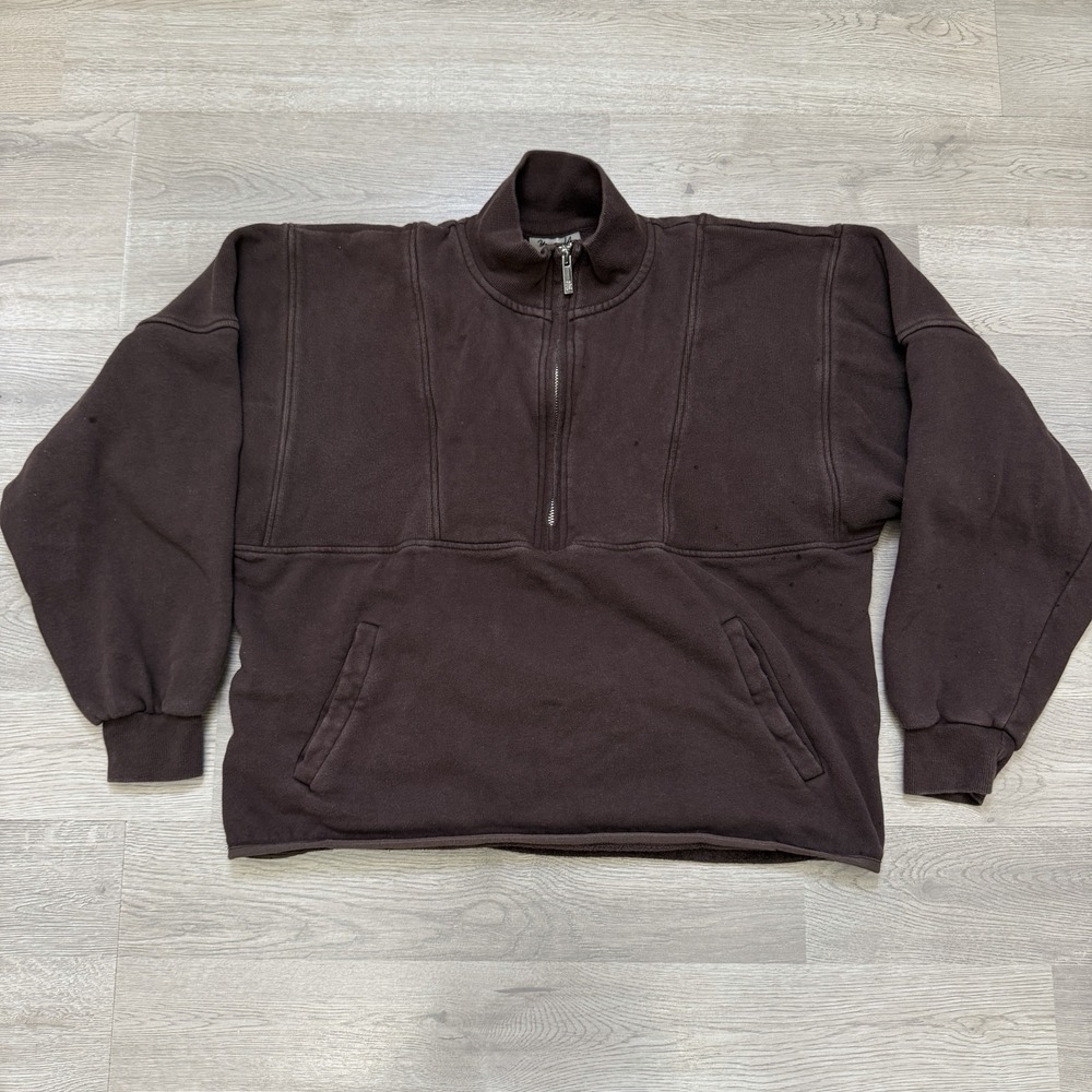 YoungLA Quarter Zip Cropped Pullover Sweatshirt Womens S Brown Athletic Gym